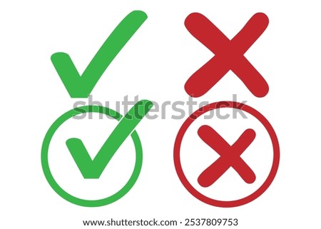 checkmark and X mark icon. check and uncheck icon vector. tick and cross symbol of vector icon.