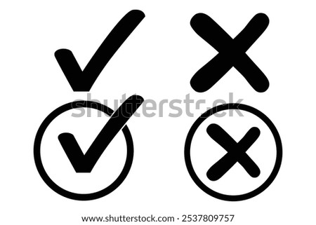 checkmark and X mark icon. check and uncheck icon vector. tick and cross symbol of vector icon.