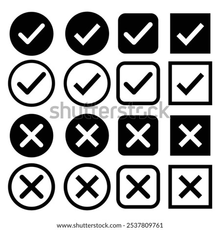 checkmark and X mark icon. check and uncheck icon vector. tick and cross symbol of vector icon.