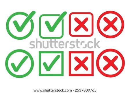 checkmark and X mark icon. check and uncheck icon vector. tick and cross symbol of vector icon.