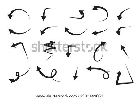 Illustration set of downward pointing curved arrows