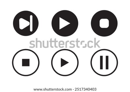 Set of media player button icons. Play and pause buttons ,video audio player ,player button set icon symbol, play and pause vector button .Vector illustration