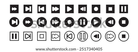 Set of media player button icons. Play and pause buttons ,video audio player ,player button set icon symbol, play and pause vector button .Vector illustration