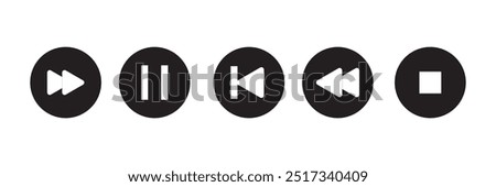 Set of media player button icons. Play and pause buttons ,video audio player ,player button set icon symbol, play and pause vector button .Vector illustration