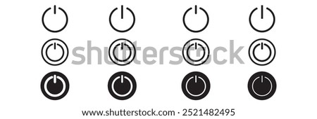 power button set. turn on and off switch vector sign. computer start trigger button symbol in filled and line style.