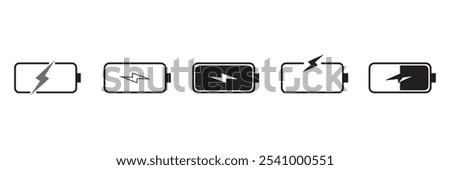  Battery icon set. Battery charge charging indicator icons. Battery energy level symbols. Flat style - stock vector.