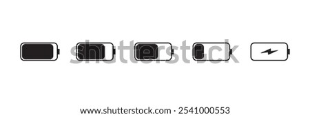  Battery icon set. Battery charge charging indicator icons. Battery energy level symbols. Flat style - stock vector.