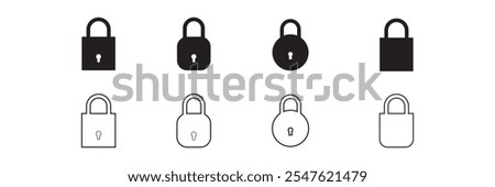 Set of lock icons, lock icon. Close and open lock symbols. Icons of locked and unlocked lock on white background. Safety symbols. Vector illustration.