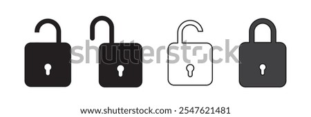 Set of lock icons, lock icon. Close and open lock symbols. Icons of locked and unlocked lock on white background. Safety symbols. Vector illustration.