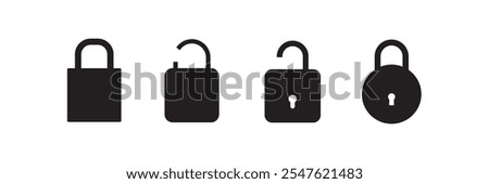 Set of lock icons, lock icon. Close and open lock symbols. Icons of locked and unlocked lock on white background. Safety symbols. Vector illustration.