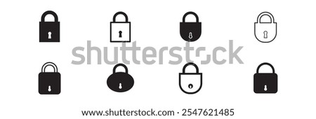 Set of lock icons, lock icon. Close and open lock symbols. Icons of locked and unlocked lock on white background. Safety symbols. Vector illustration.