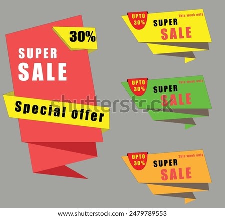 Vibrant and eye-catching super sale banners with special offers up to 30% off. Perfect for retail promotions and attracting customers to boost sales with compelling discounts. Highest sales guaranteed