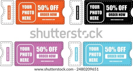 Boost your sales with these customizable 50% off coupon templates. Perfect for e-commerce, retail promotions, and marketing campaigns to attract customers and drive business growth. Square shaped.