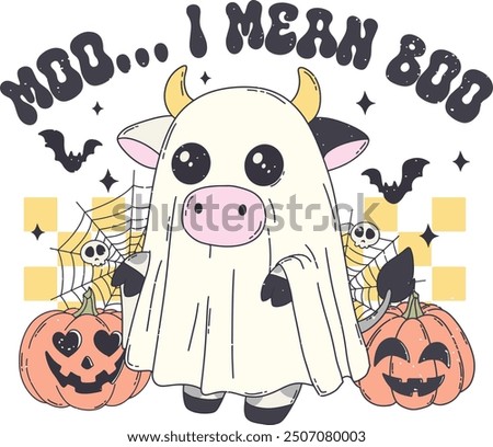 moo.. i mean boo sublimation halloween retro style, hand draw