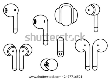 Wireless Earbuds Line Art Stylish Illustration for Advanced Sound Technology