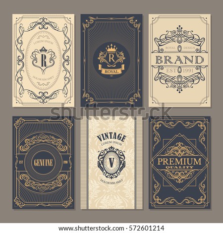 Calligraphic vintage floral cards collection, vector illustration