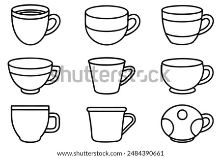 Coffee Cup Line Art Decorative Elements for Artistic Design Projects