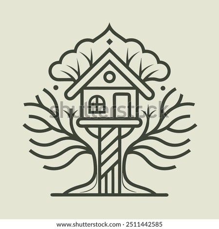 Nature-inspired treehouse logo design, ideal for branding and eco-friendly themes.