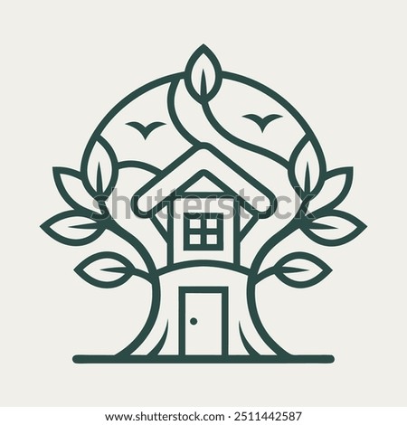 Nature-inspired treehouse logo design, ideal for branding and eco-friendly themes.