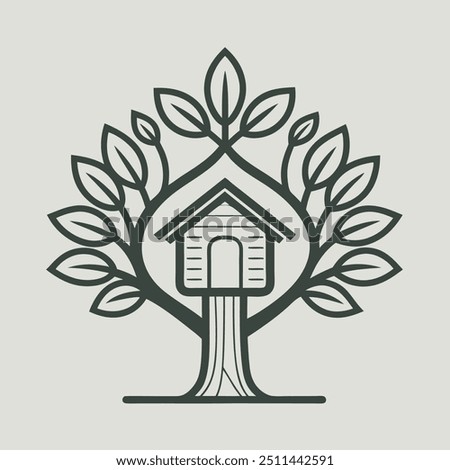 Nature-inspired treehouse logo design, ideal for branding and eco-friendly themes.