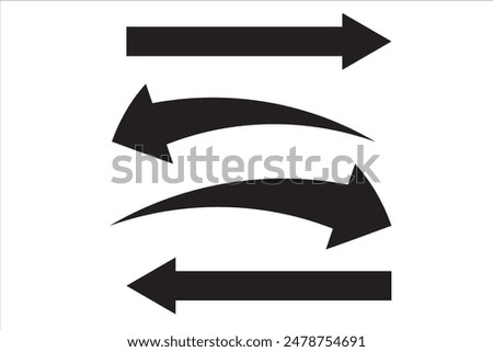 Black arrow icon isolated  on white background. Horizontal dual long straight , right and left side arrow signs. Arrow indicated the direction symbol. Curved and straight arrow icon vector. 