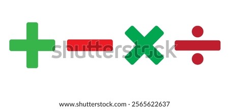 Plus minus multiply and divide sign isolate on white background. Set of mathematical symbols. Vector icons with mathematical signs. Vector illustration 
