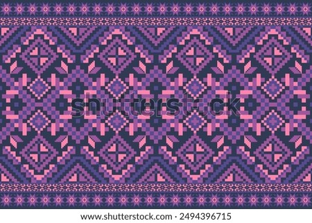 A colorful patterned background with a purple and pink color scheme. The pattern is made up of squares and triangles for background ,curtain, carpet, wallpaper, clothing, wrapping, Batik, vector