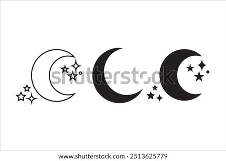 Moon vector set hand drawn illustration three moon and star