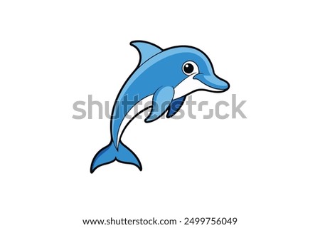 Blue dolphin smiling, happy, . Realistic friendly and intelligent dolphin. Vector