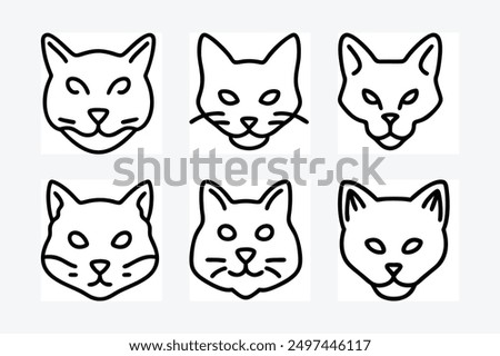 Black and white cat head icon shape silhouette vector art illustration design image set. Perfect for creating stylish and modern feline graphics, logos, and decor.