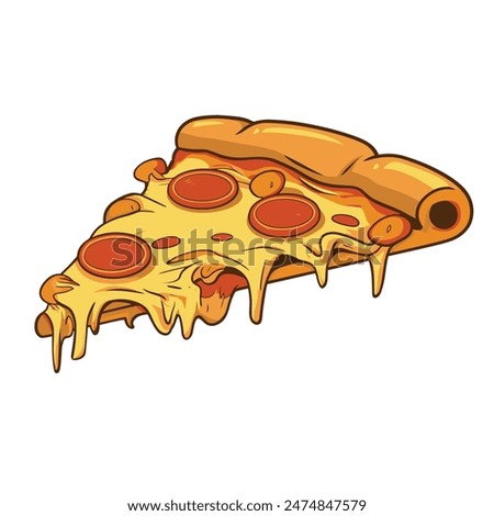 Cartoon cheesy pepperoni pizza slice