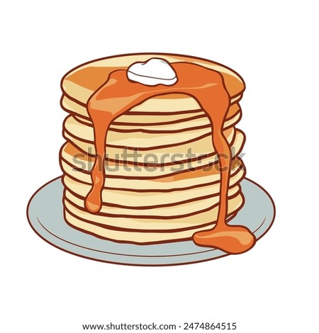 a tall stack of fluffy pancakes with syrup illustration