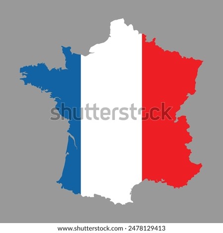 Map of France in french flag colors flat vector icon