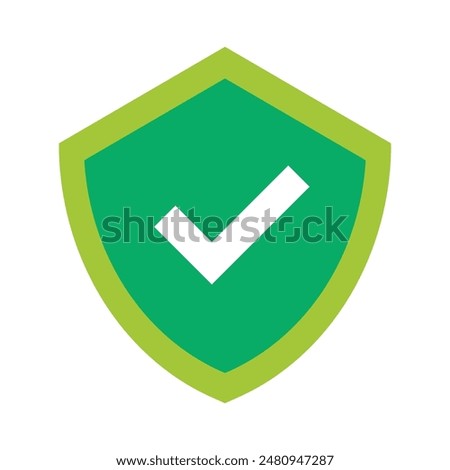 Green shield with check mark flat design