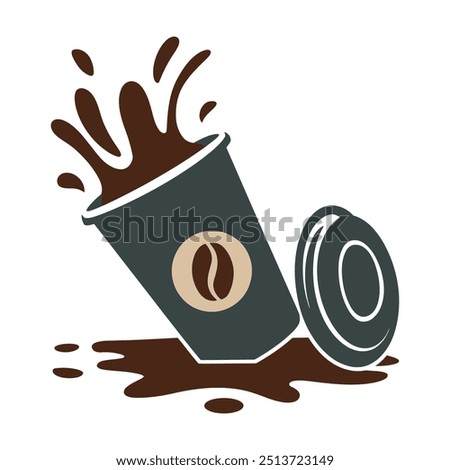 Spilled coffee cup with splashes and scattered droplets illustration