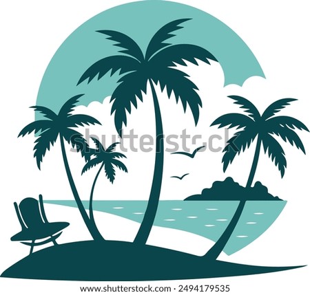 beach tree background with sea and tree.beach icon vector logo beach isolated pattern  art beach symbol illustration separated background for texture watercolor.