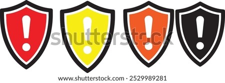 Shield exclamation mark icon or security shield warning or attention icon symbol. risk alert line icon vector