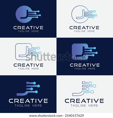 Artificial intelligence with letter J triangle geometric shapes technology Analysis logo vector design concept. AI technology logotype symbol for advance technology, tech company, identity, robot,
