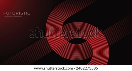 Abstract red glowing geometric lines on black background. Modern shiny red diagonal rounded lines graphic design.