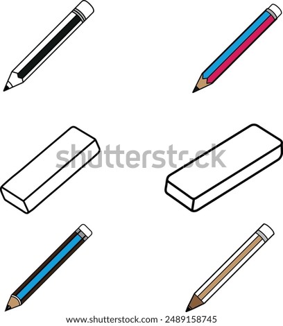 pen, pencil and eraser vector art autocad drawing flat design illustrations