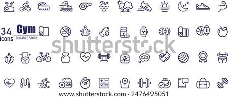 Gym equipment and fitness icon set.