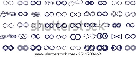 Infinity symbols. Set of infinity icons. Symbols of endless, unlimited, eternal. Vector illustration.