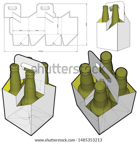 Four pack of bottles self assembly and Die-cut Pattern. The .eps file is full scale and fully functional. Prepared for real cardboard production.