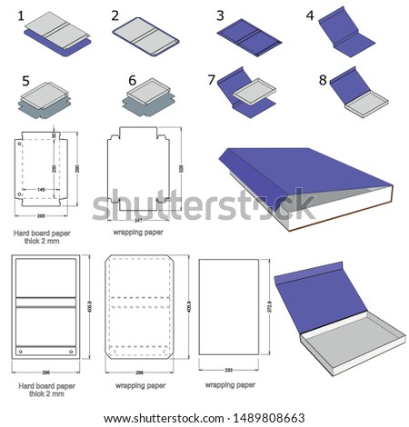 Rigid Magnet Box Template Hard Board Paper Thick 2mm  (Internal measurement 23 x 14.5 + 3xcm) and Die-cut Pattern. The .eps file is full scale and fully functional.