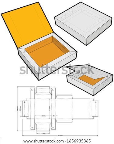 Chocolate Box (Internal measurement 13.5x 11+ 3.6cm) and Die-cut Pattern. The .eps file is full scale and fully functional. Prepared for real cardboard production.