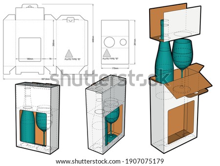 Packaging for bottle and glass and Die-cut Pattern. The .eps file is full scale and fully functional. Prepared for real cardboard production. Foto stock © 