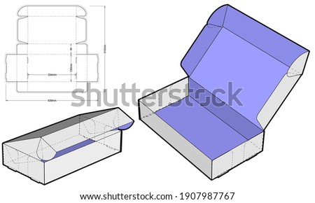 Thin cardboard box for sending mail. Highly recommended for technological and electronic products. Ease of assembly, no need for glue (Internal measurement 23x13x5 cm) and Die-cut Pattern Photo stock © 