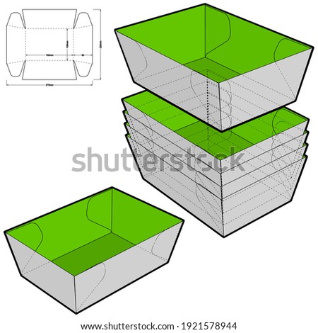 Stackable cardboard tray, to transport cupcakes, sweets, special for food display or gifts and Die-cut Pattern. The .eps file is full scale and fully functional. Prepared for real cardboard production