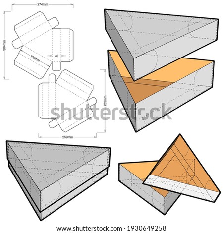 Triangular Box and Die-cut Pattern.  Ease of assembly, no need for glue . The .eps file is full scale and fully functional. Prepared for real cardboard production.