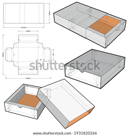Cake Box (Internal measurement 18x10+4.5 cm) and Die-cut Pattern. The .eps file is full scale and fully functional. Prepared for real cardboard production. Photo stock © 